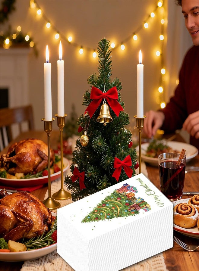 LDFDRT 100pcs Christmas Paper Napkins Disposable Dinner Size - Colorful Christmas Tree Decorative Napkins for Holiday Table Decor, 7.9x4.3 Inch Dinner Napkins for Party Supplies - Image 3
